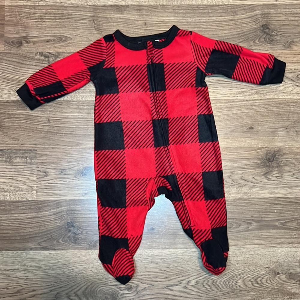 PJS + Pancakes Black and Red Fleece Footed Jammie's Size 0-3 Months
